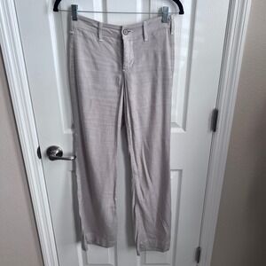 NYDJ Claire Trouser Pants Womens 0P Beige Linen Blend Flat Front Casual